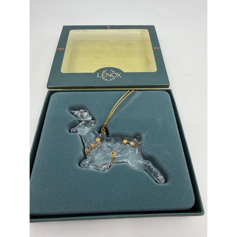 Lenox Crystal Reindeer Ornament Gold Accents A-010-5751 Clear Glass Christmas